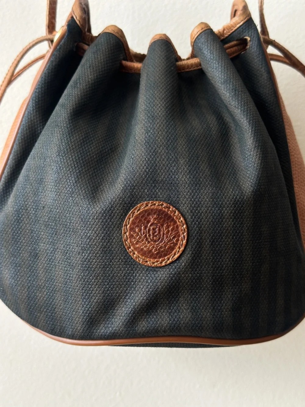 vintage 1980s Fendi Pequin bucket pouchette bag